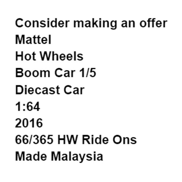 Mattel Hot Wheels Boom Car 1/5 Diecast 66/365 HW Ride Ons 2016 Red - Picture 2 of 8